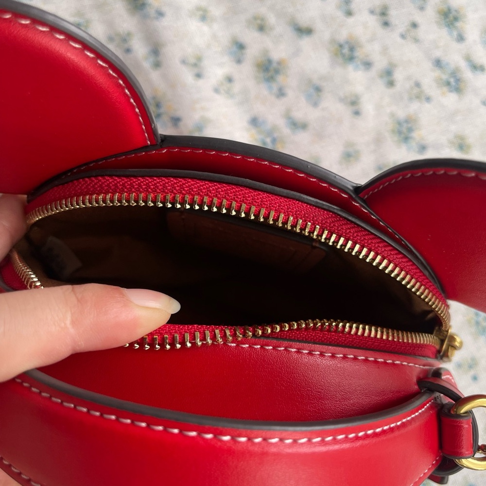 Coach Red Leather Mickey Ear Crossbody Purse - Picture 9 of 12